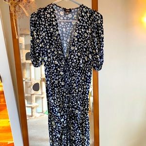 AFRM Ruched Thigh Split Maxi Dress